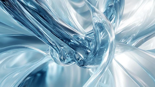 Abstract twisted glass shapes in cool blue digital art style.