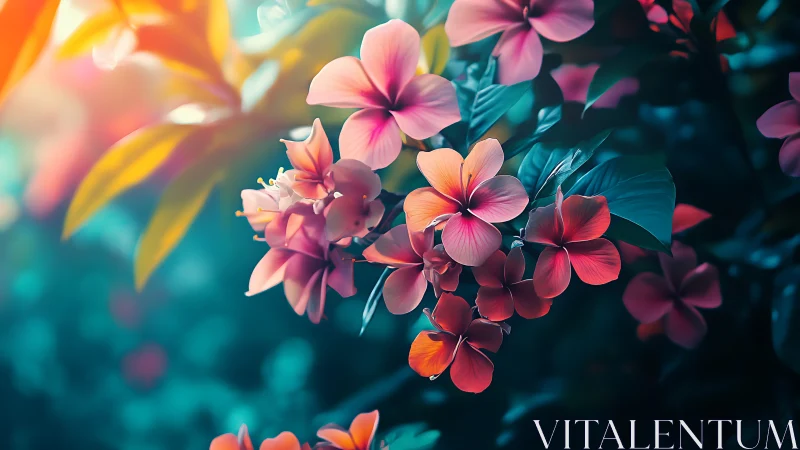 Vibrant Floral Composition with Warm-Cool Chromatic Interplay. Contemporary digital rendering.