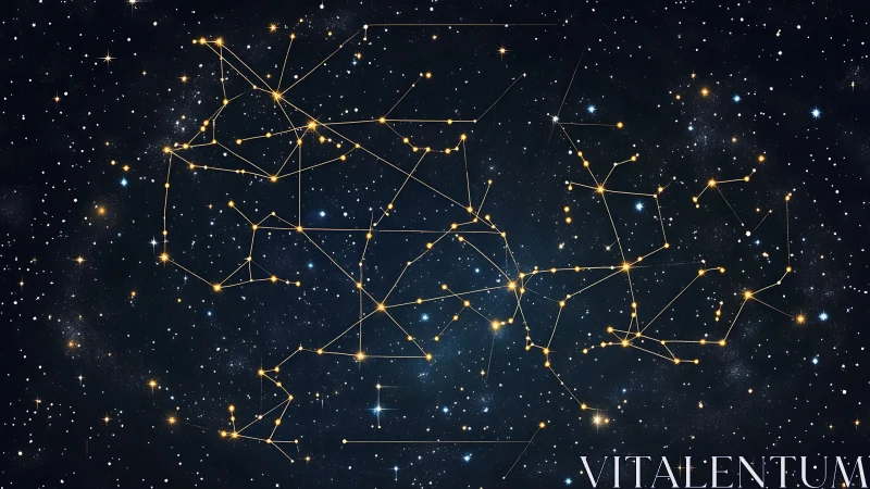 Constellation map diagram over starry night sky backdrop.