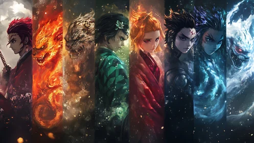 Elemental warrior spectrum with dual human‑beast manifestations.