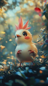 Stylized bird character with red crest and cream plumage rendered digitally.