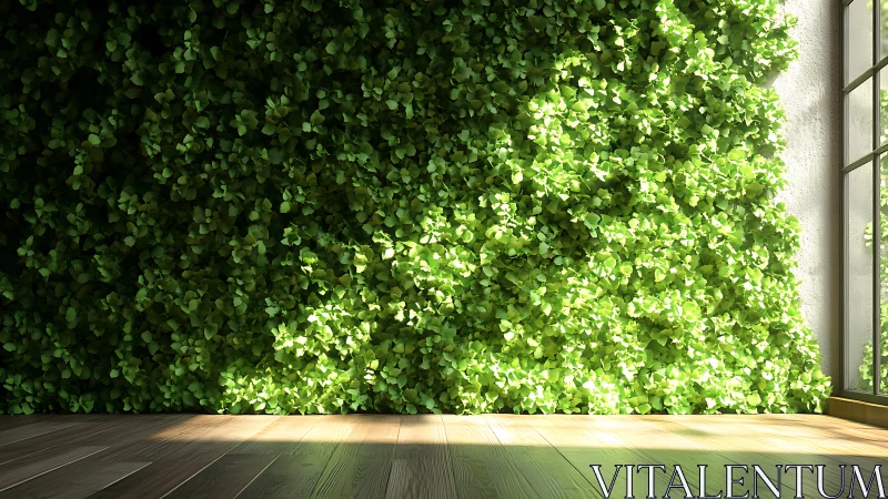 Sunlit vertical garden wall with hardwood floor interior.