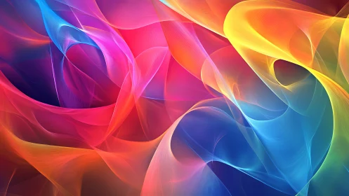 Multicolored translucent digital waveforms intersect in layers