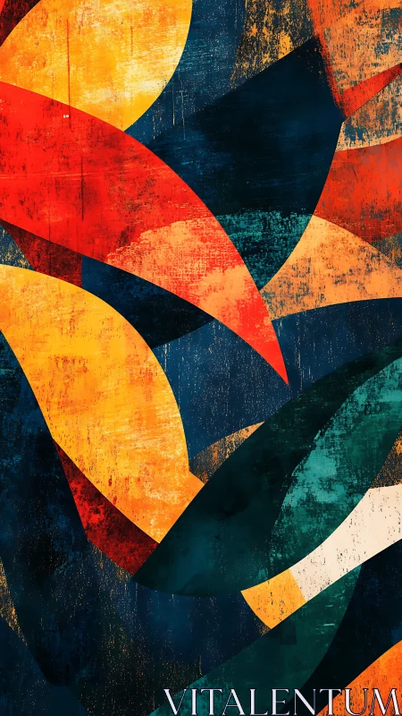 Curved shards of color over textured midnight ground.