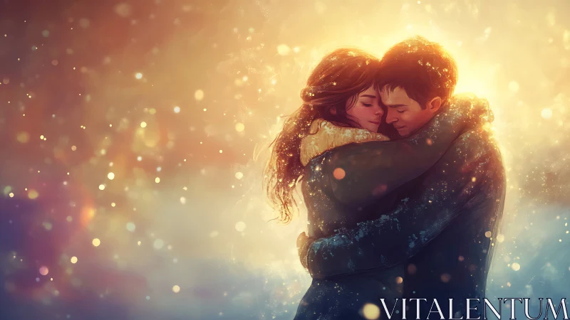 Couple Embracing in Golden Luminescent Setting
