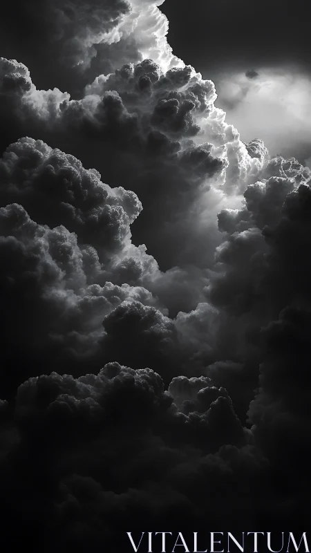 Volumetric cumulonimbus clouds sculpted in dramatic monochrome