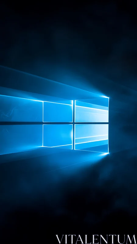 Neon window portal casting electric blue digital dawn.