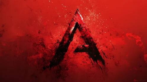 Digital painting of fractured red alpha glyph composition.