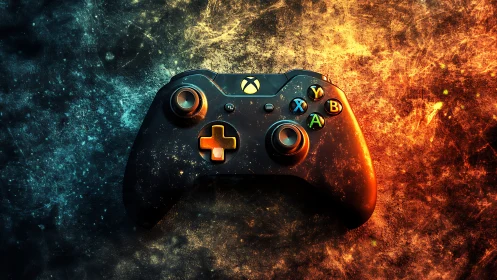 Digital painting of Xbox controller with dual-color energy field.