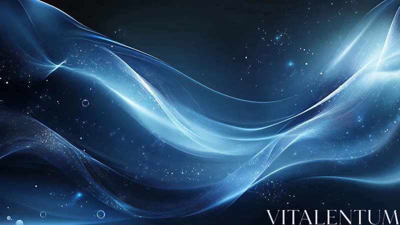 Gentle blue light waves drifting across a starry night sky.