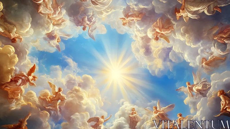 Radiant celestial vortex uniting angels around solar divine core