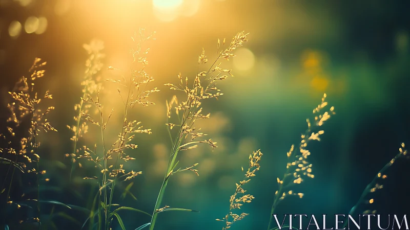 Golden evening light gently warms tall meadow grasses