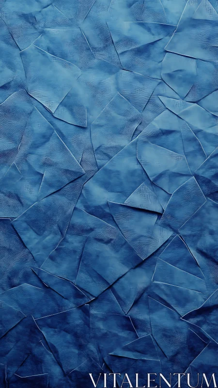 Layered indigo paper textures form a faceted abstract field.