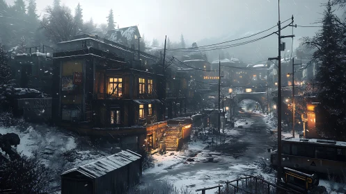 Snow-draped roadside town hums with secret winter warmth