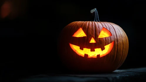Grinning jack o’lantern glows like mischief in the dark.