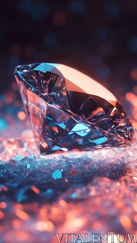 Macro-rendered brilliant diamond under bicolor cinematic lighting