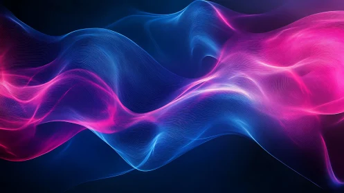 Neon light waves form fluid abstract gradient over dark field