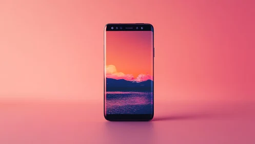 Bezel-less smartphone isolates vivid sunset seascape display