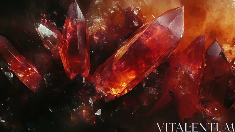 Glowing ember crystals rising from a shadowy molten cave.