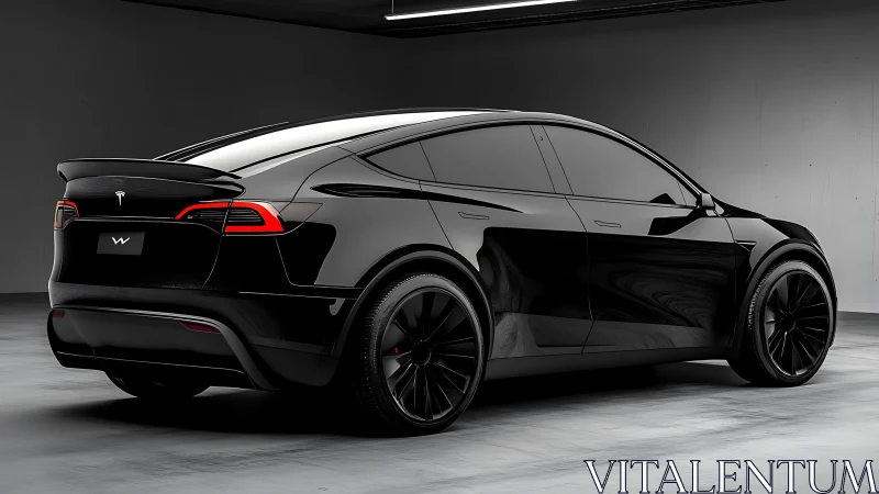 Midnight black electric SUV in studio, sculpted performance form.