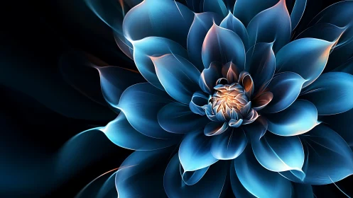 Midnight luminous blossom unfurls in electric sapphire glow.