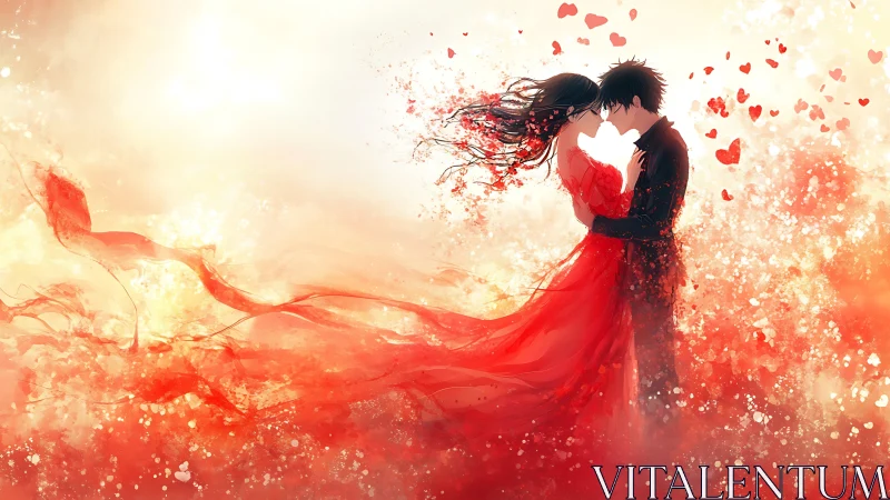 Luminous Embrace: Romantic Couple in Ethereal Red Light.