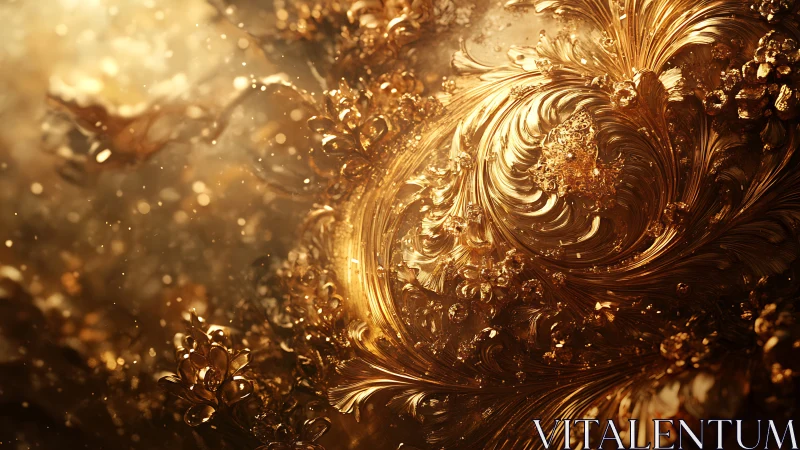 Golden fractal swirl forms dense metallic abstract vortex