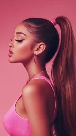 Chromatic side-profile study of stylized pink portraiture.