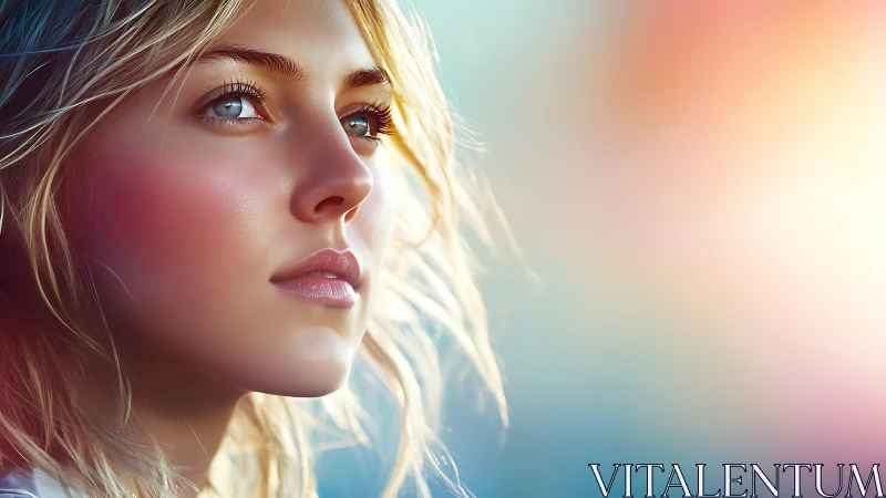 Side profile portrait of young woman in soft daylight.