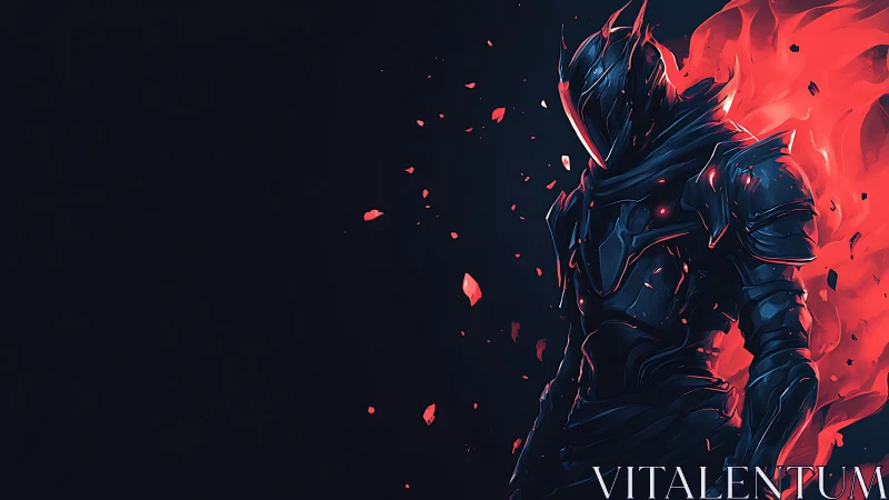 Mysterious flame‑clad warrior standing in swirling embers.