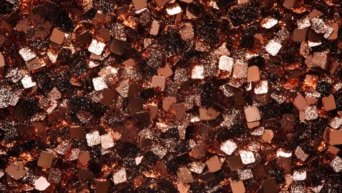 Shimmering copper glitter squares glow in cozy, warm light
