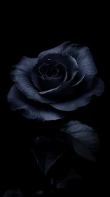 Dark blue rose close-up on deep black background.
