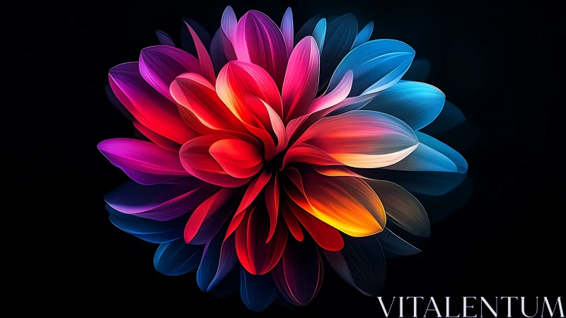 Vibrant multicolor digital flower on deep black background.