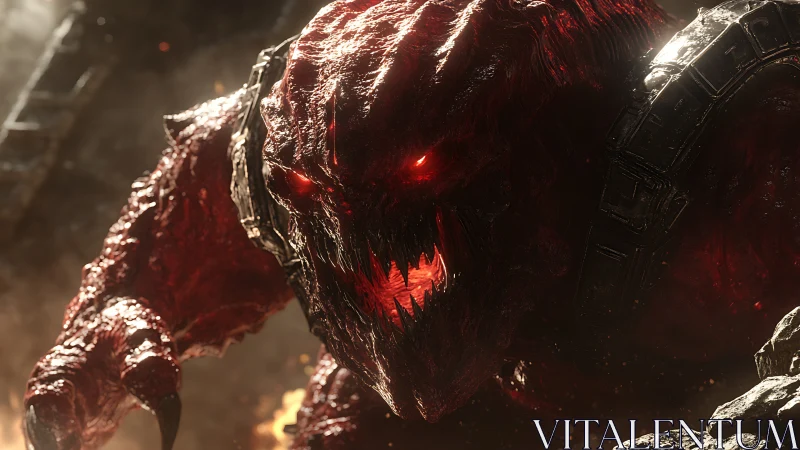 Demonic behemoth lunging forward in molten-lit ruin scene.