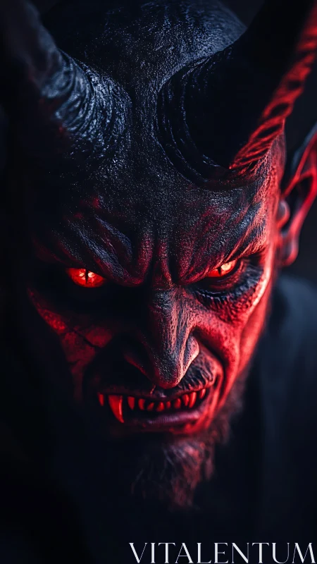 Intense horned demon portrait with glowing ember eye.