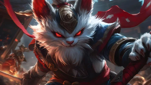 Battle ready warrior cat lunges through the ember lit arena