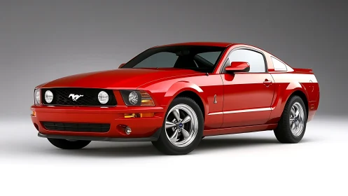Red coupe in studio lighting with detailed body reflections.