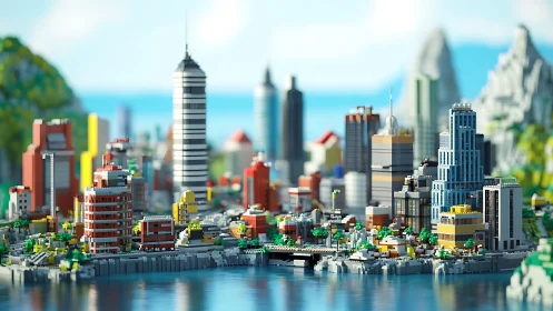 Vibrant block-built waterfront cityscape under clear sky