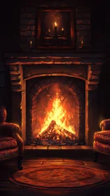 Fireplace Warmth: Roaring Flames Dance Within Stone Sanctuary