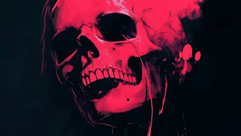 Red skeletal head illustration with cracked cranium profile.