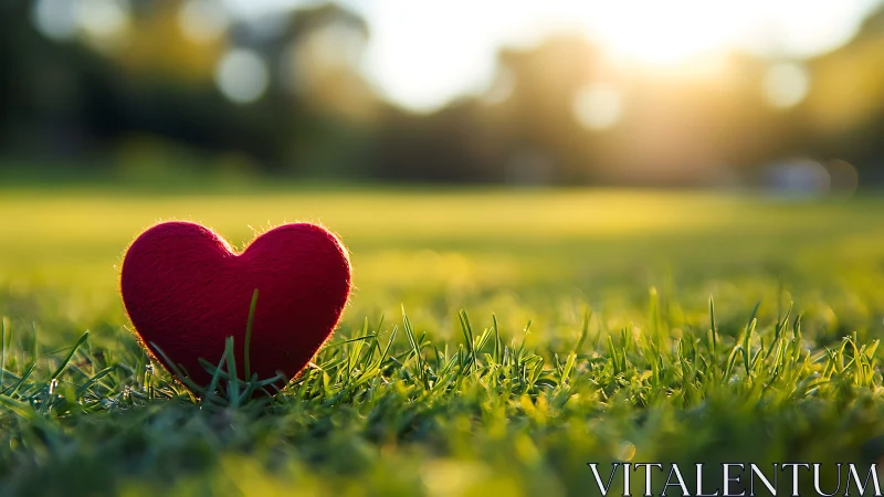 Red Heart Resting on Sunlit Grass