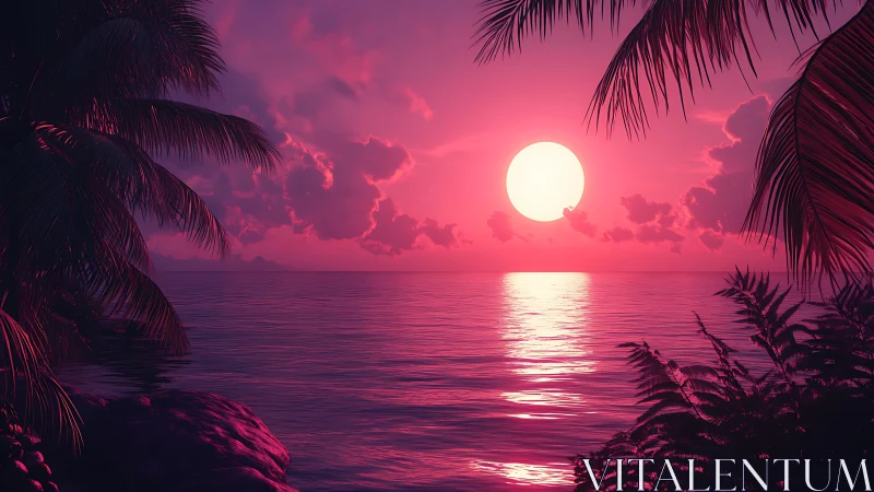 Neon dusk over palm-framed tropical dreamsea horizon.