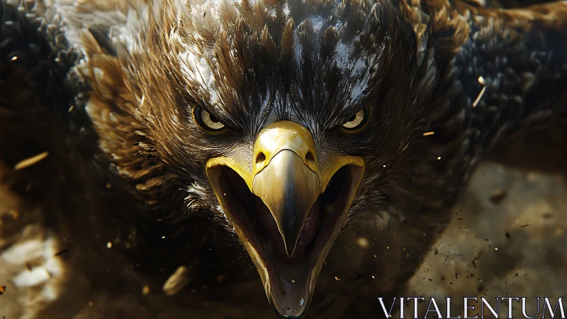 Fierce Eagle Close-Up in Dramatic Realistic Style, Intense Gaze.