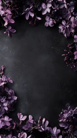 Purple Lilac Flowers Framing Dark Textured Background.