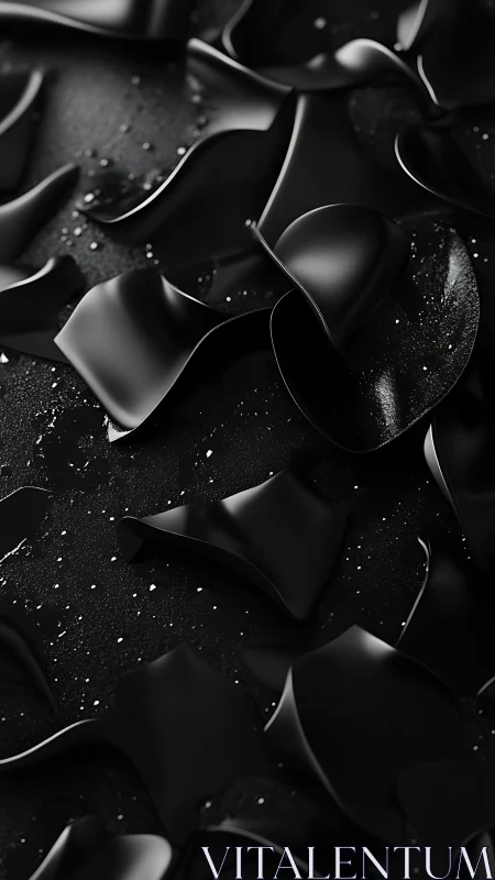 Curved black surfaces with scattered white specks on dark ground