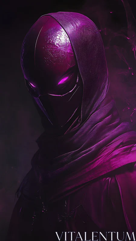 Neon-cloaked cyber assassin portrait with volumetric lighting.