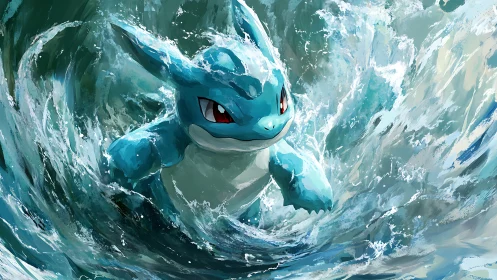 Dynamic aquatic creature rendered in high-energy digital strokes