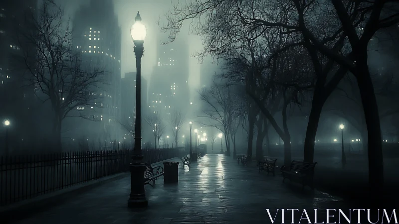 Midnight fog stroll under stubborn city lamplights.