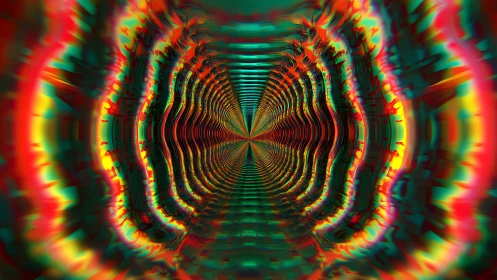 Neon fractal tunnel with concentric rippling waves.