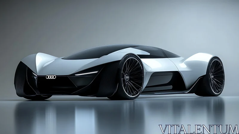 Futuristic white Audi concept hypercar rests on reflective floor